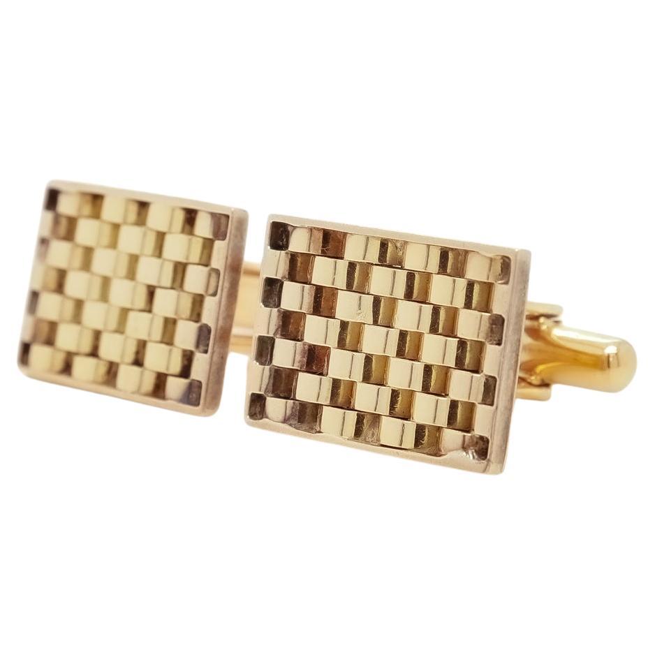 Pair of Mid-Century Modern Gold Basketweave Rectangular Cufflinks