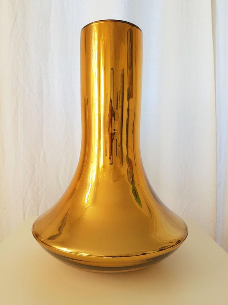Pair of MidCentury Modern Gold mirrored Murano Glass Large Vases For Sale at 1stdibs