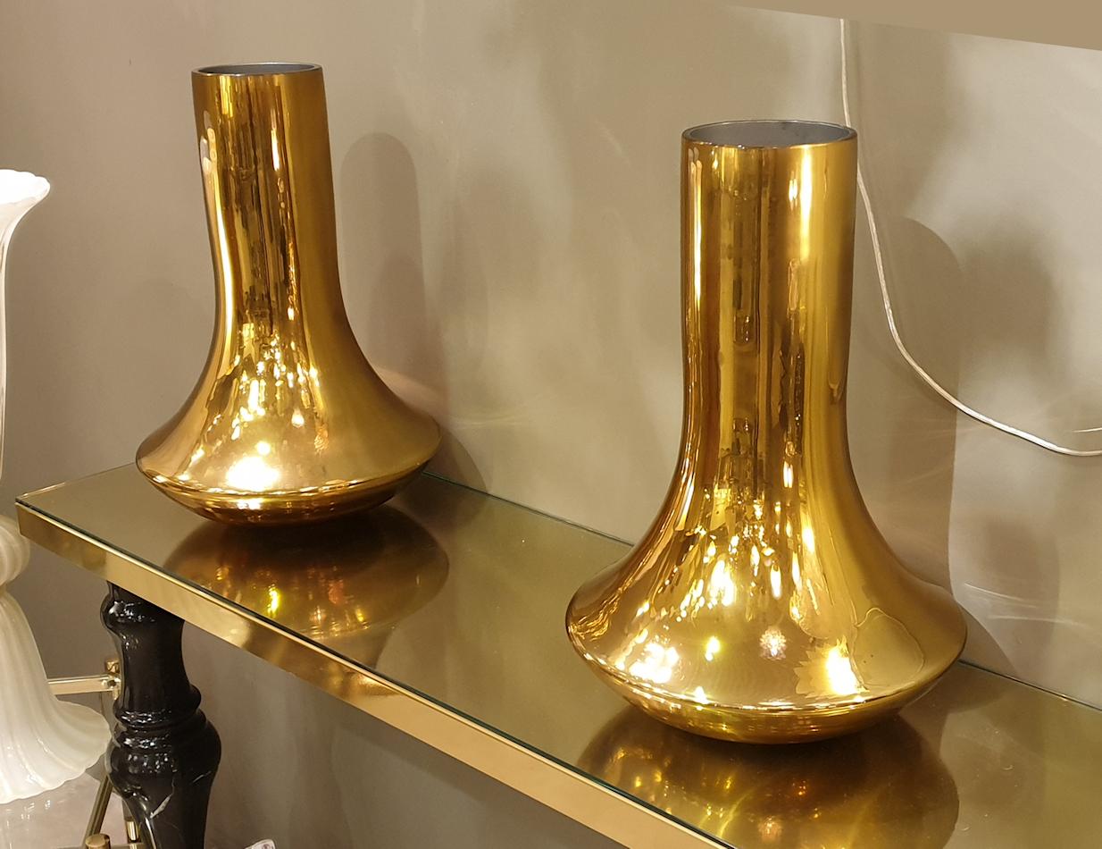 Italian Pair of Mid-Century Modern Gold Murano Glass Vases