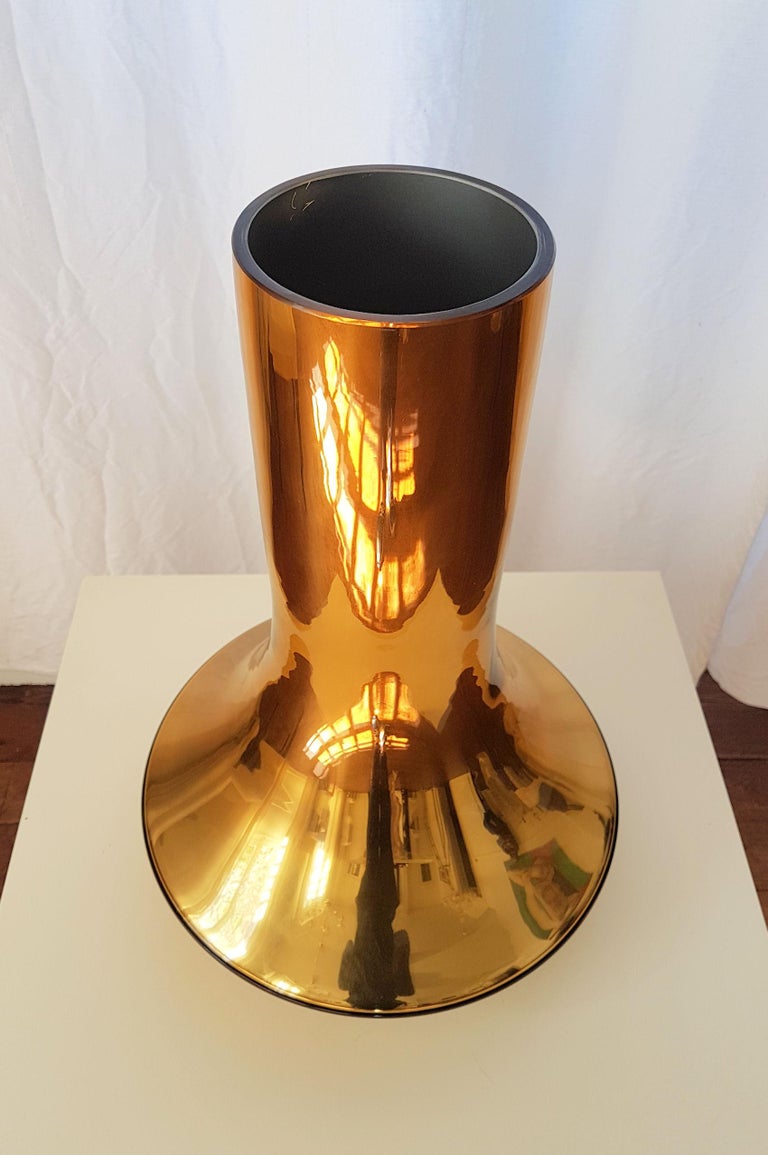 Pair of MidCentury Modern Gold mirrored Murano Glass Large Vases For