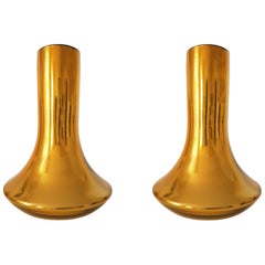 Pair of Mid-Century Modern Gold Mirrored Murano Glass Large Vases, Italy 1980s