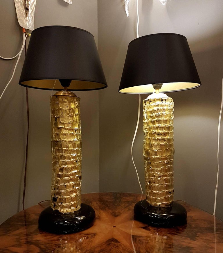 Pair Of Mid Century Modern Gold Murano Glass Lamps For At 1stdibs A Pair Of Mid Century Modern Gold Murano Glass Lamps Each Designed As Cylinder
