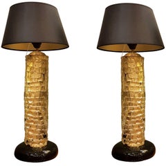 Pair of Mid-Century Modern Gold Murano Glass Lamps