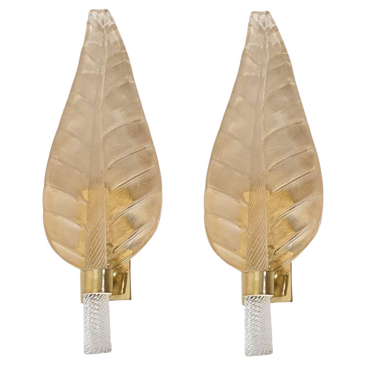 Pair of gold Murano glass Leaf sconces, Italy