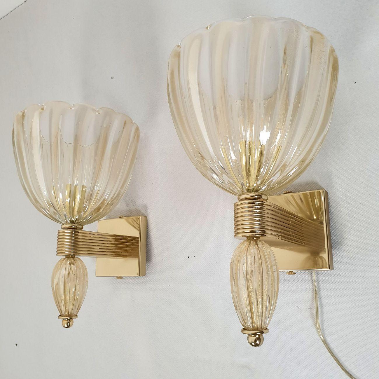 Italian Pair of Mid-Century Modern Gold Murano Glass Sconces, Set of Four