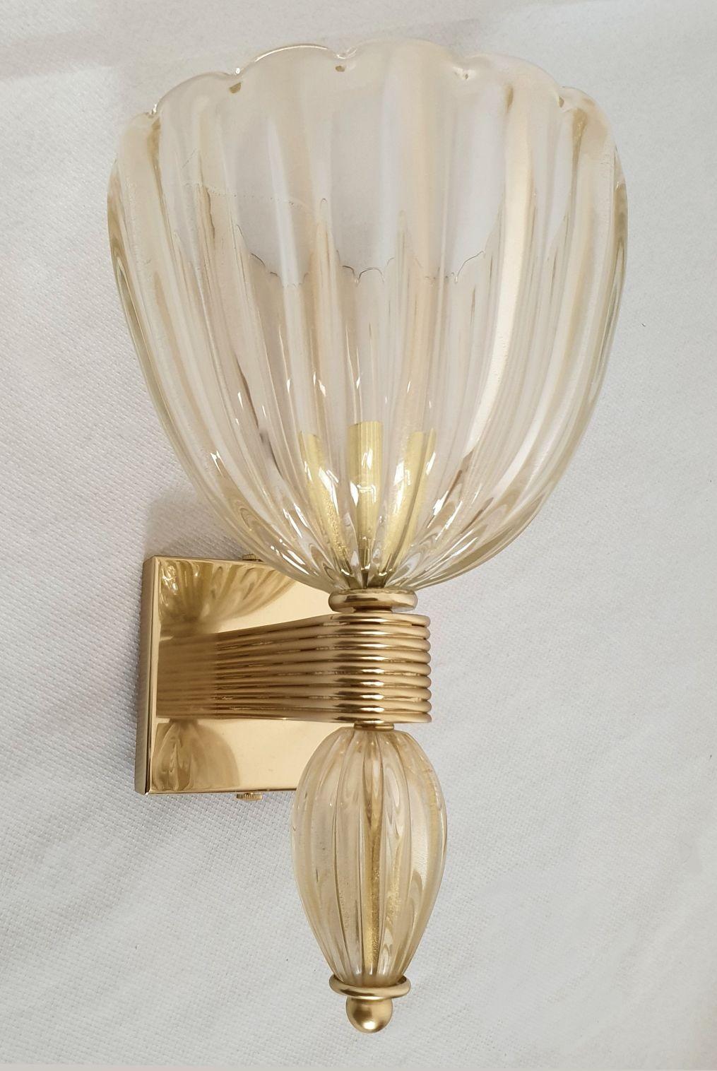 Pair of Mid-Century Modern Gold Murano Glass Sconces, Set of Four In Excellent Condition In Dallas, TX