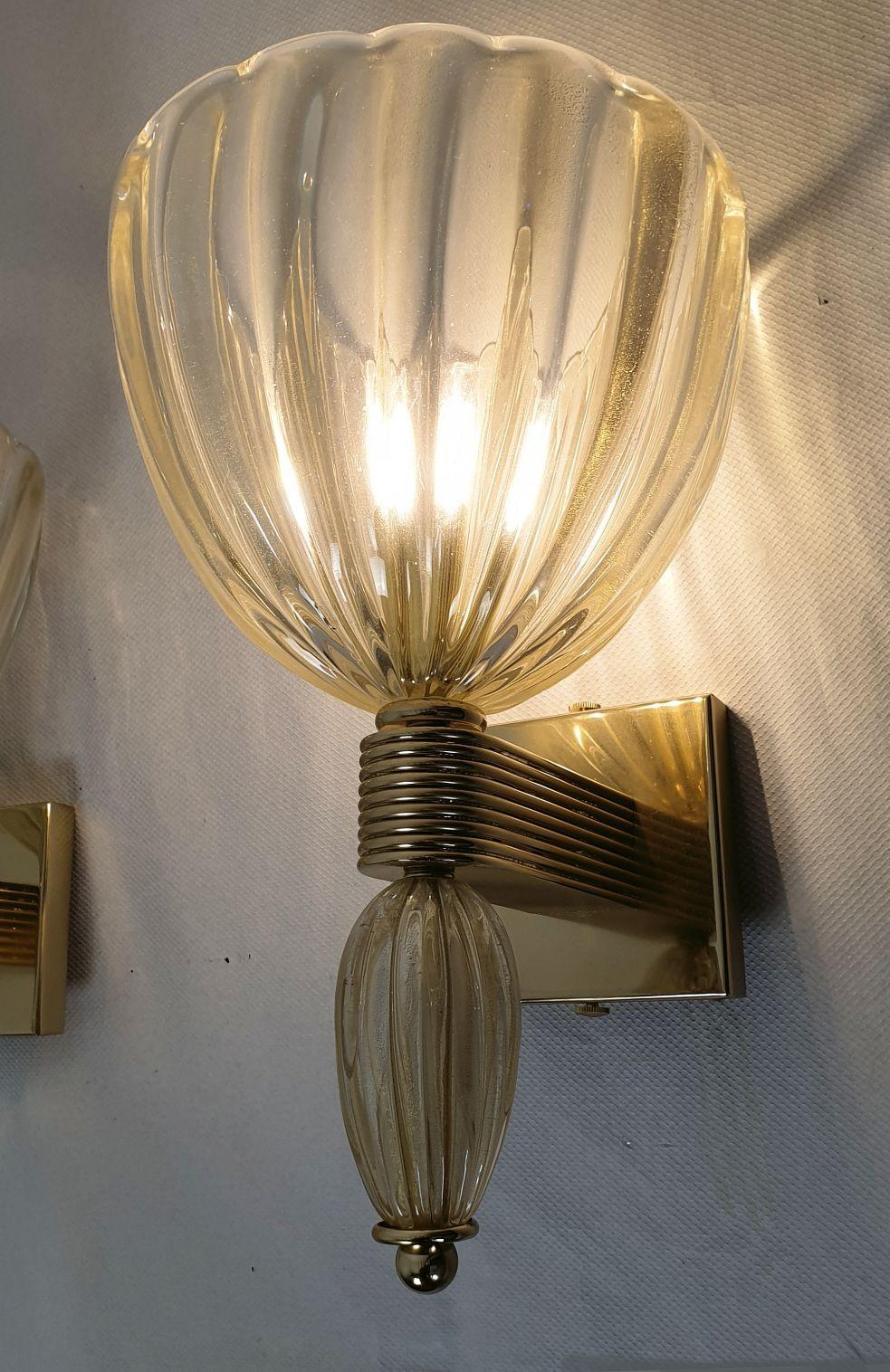 Late 20th Century Pair of Mid-Century Modern Gold Murano Glass Sconces, Set of Four