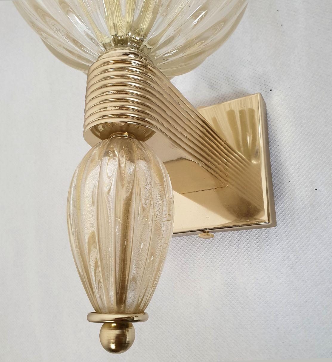Pair of Mid-Century Modern Gold Murano Glass Sconces, Set of Four 1