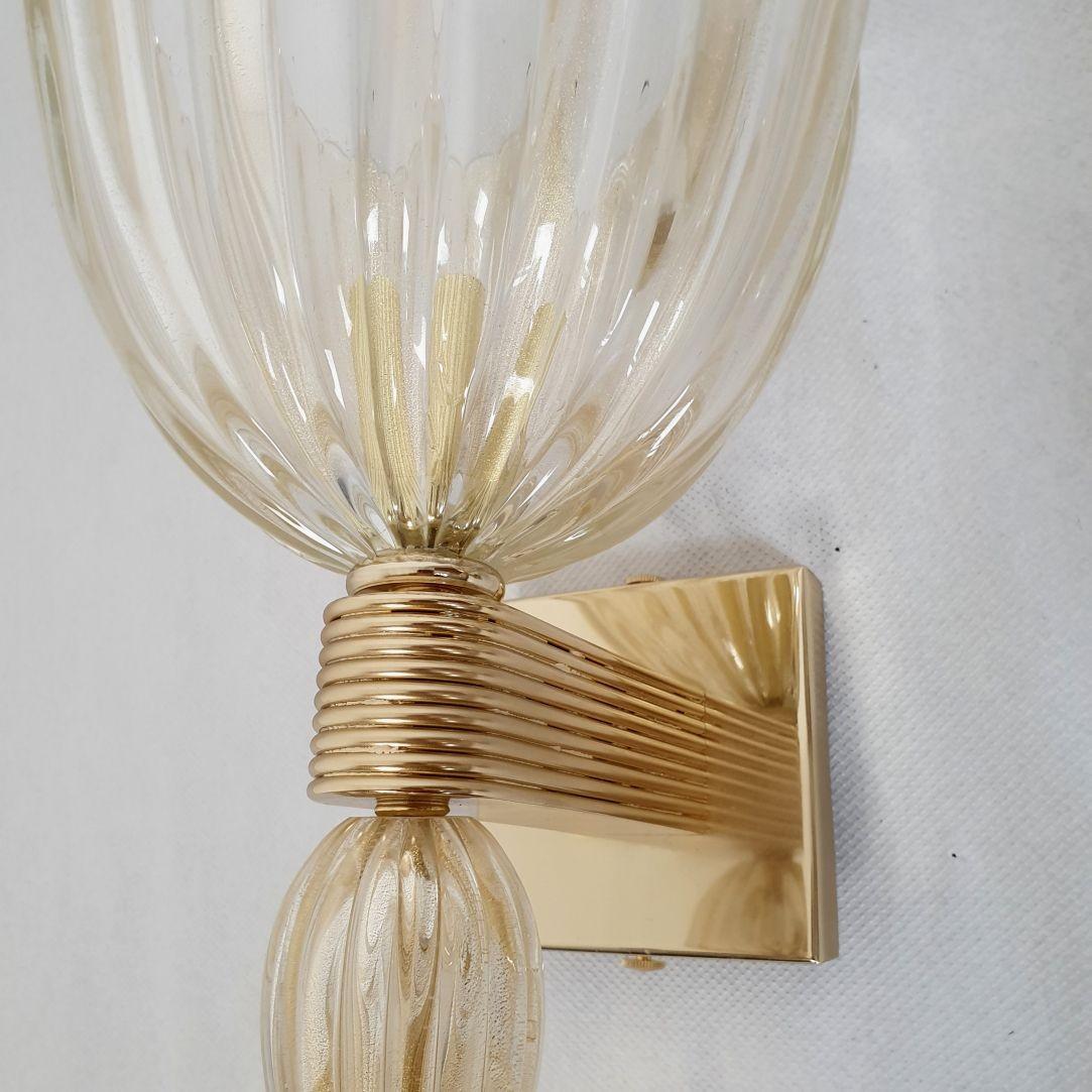 Pair of Mid-Century Modern Gold Murano Glass Sconces, Set of Four 2