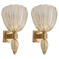 Pair of Mid-Century Modern Gold Murano Glass Sconces, Set of Four Pair of Mid-Century Modern Gold Murano Glass Sconces, Set of Four