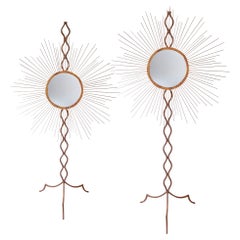 Pair of Mid-Century Modern Gold Painted Sun Shape Mirror, France, 1940