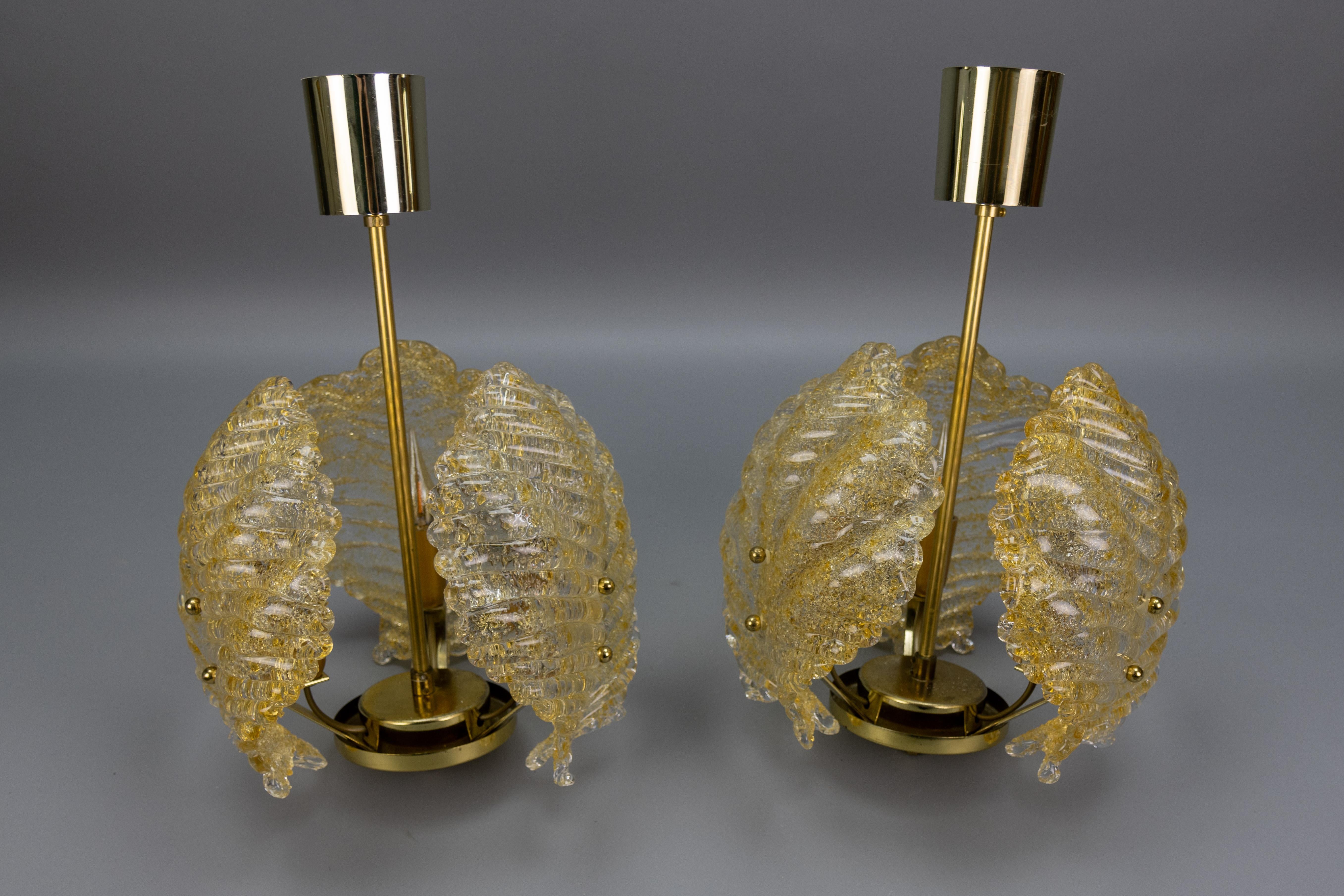 Pair of Mid-Century Modern Golden Inclusions Glass Pendant Lights, 1960s For Sale 13