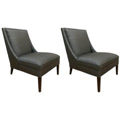 Pair of Mid Century Modern Gray Slipper Chairs in the Style of Paul McCobb