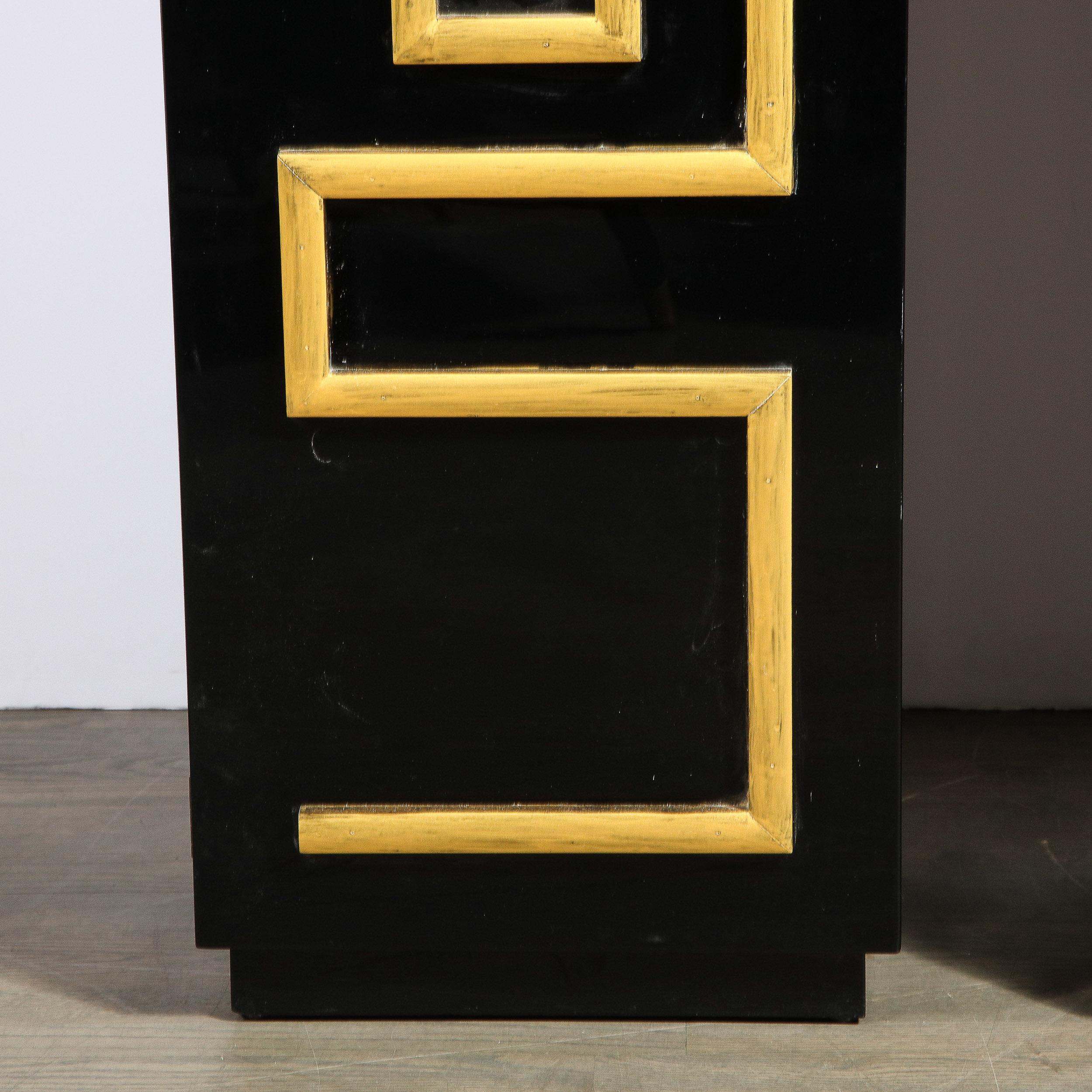 American Pair of Mid-Century Modern Greek Key Custom Pedestal Cabinets by James Mont 
