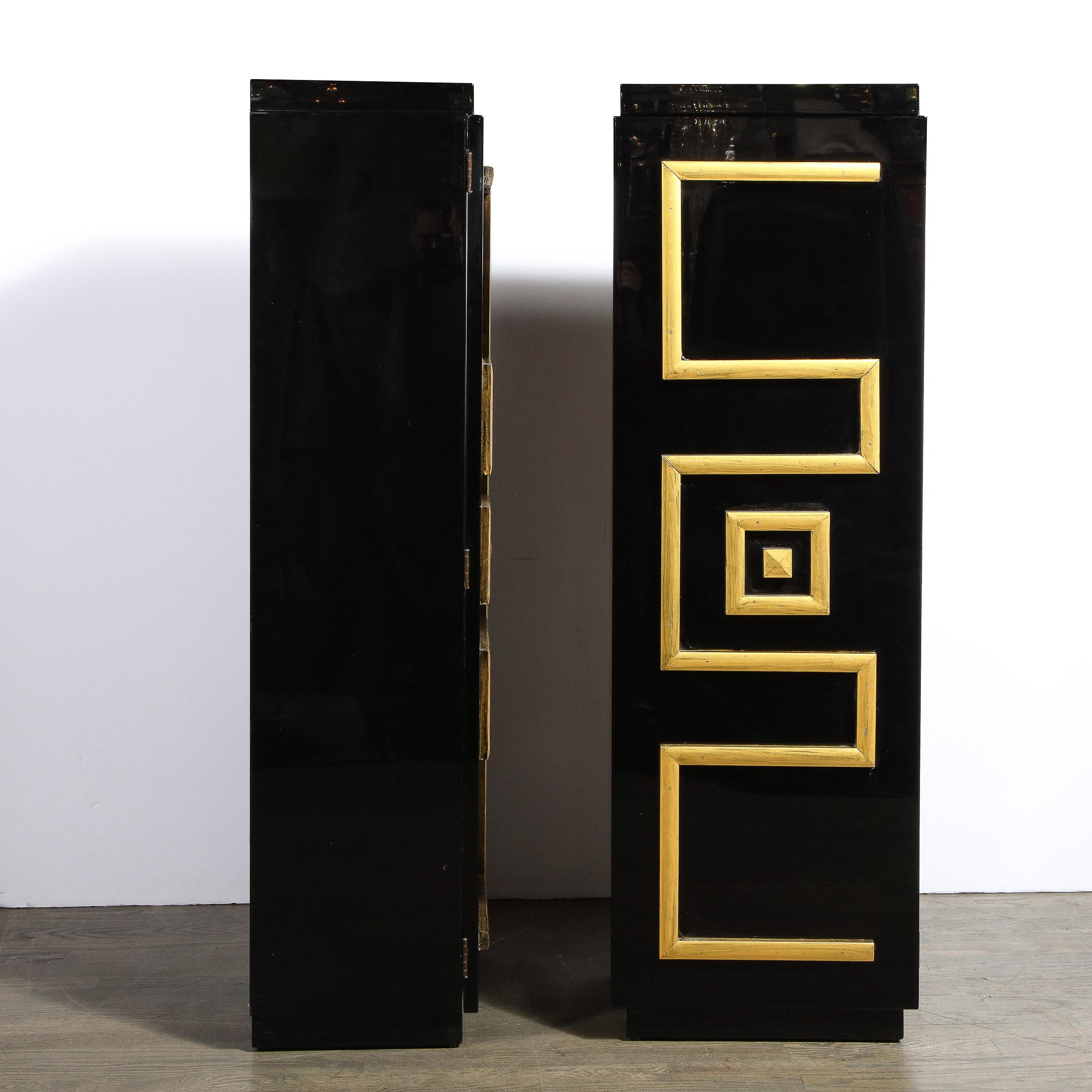 Mid-20th Century Pair of Mid-Century Modern Greek Key Custom Pedestal Cabinets by James Mont 