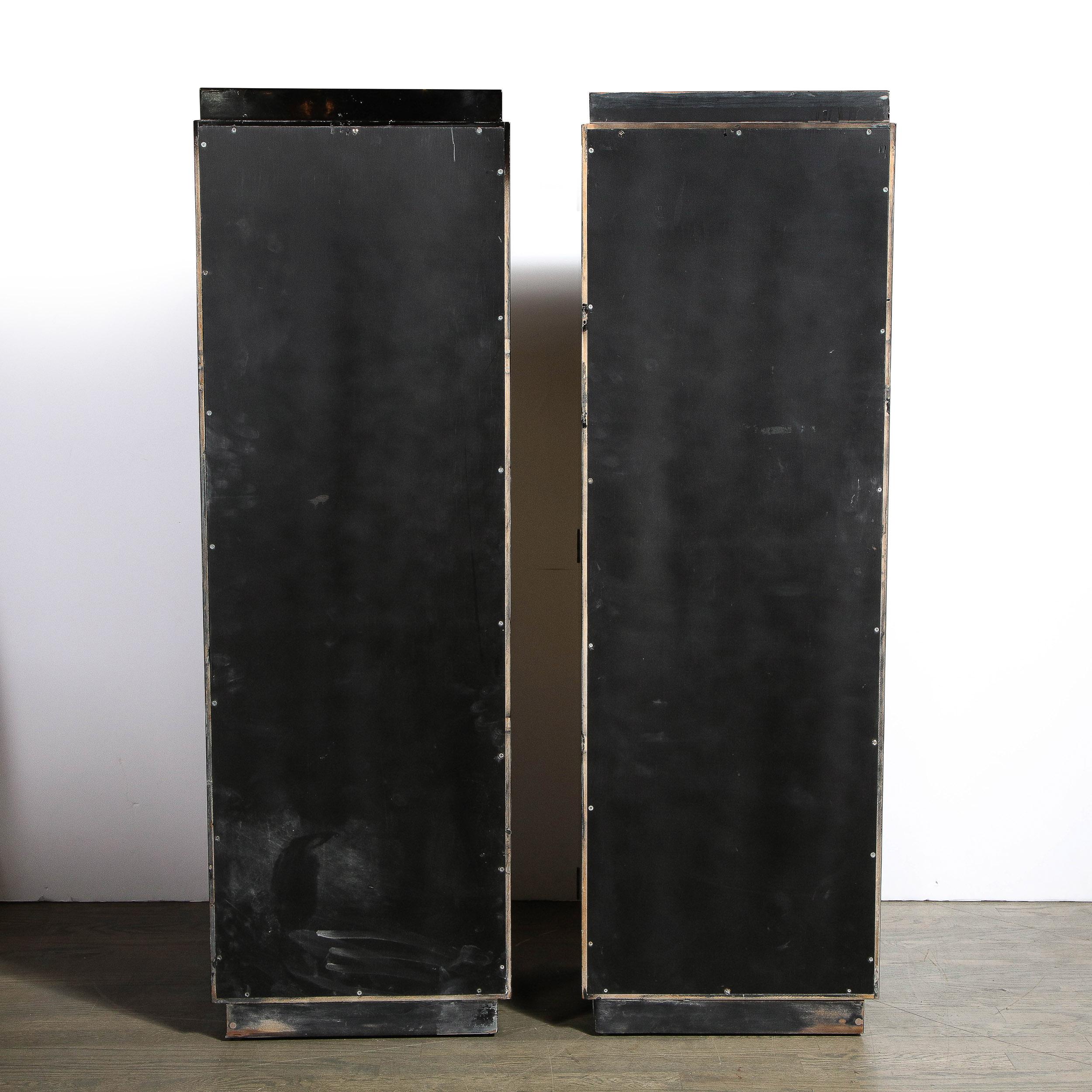Pair of Mid-Century Modern Greek Key Custom Pedestal Cabinets by James Mont  1