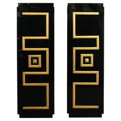 Retro Pair of Mid-Century Modern Greek Key Custom Pedestal Cabinets by James Mont 