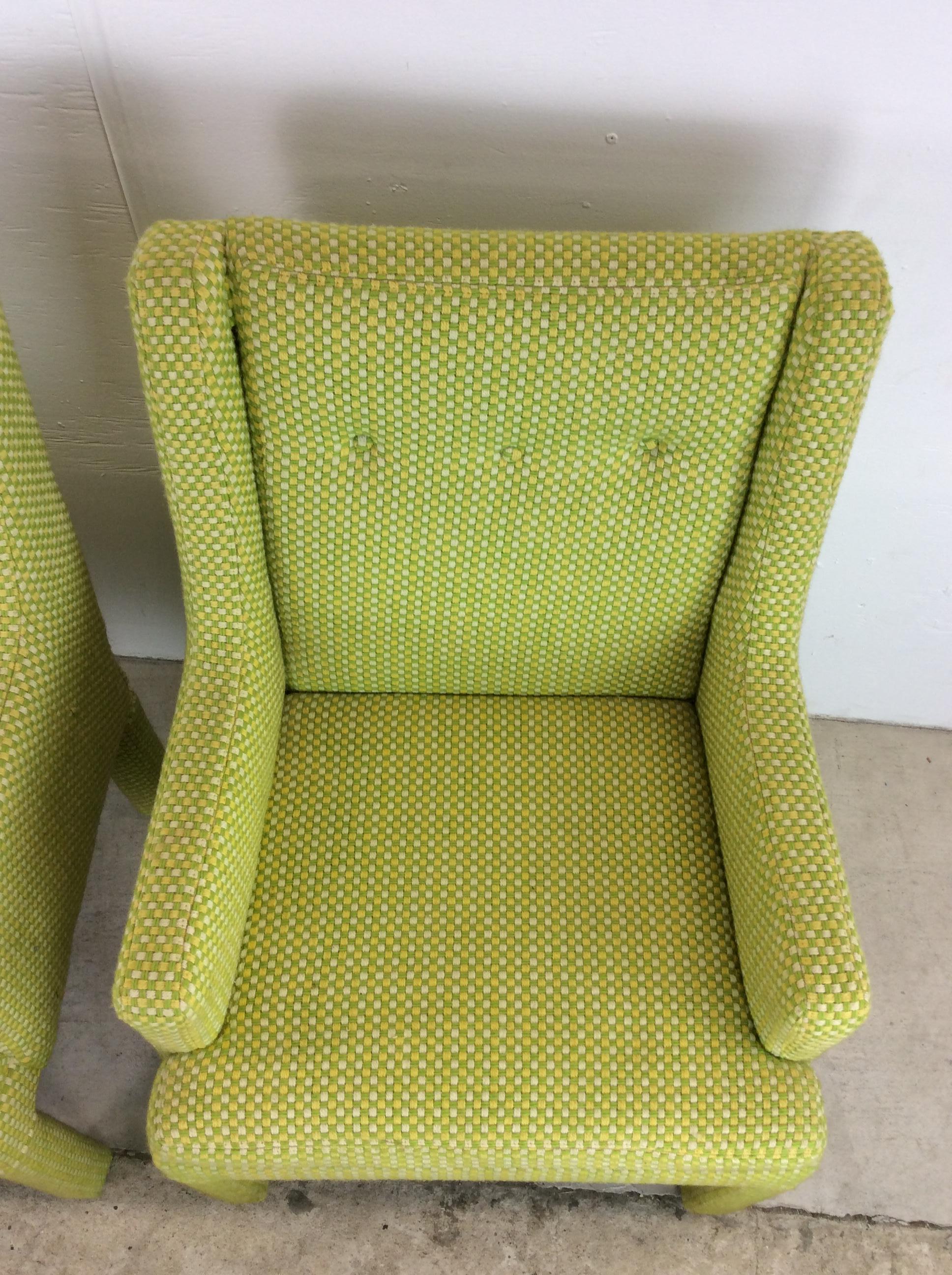 Pair of Mid Century Modern Green Armchairs with Tufted Seat Back For Sale 3