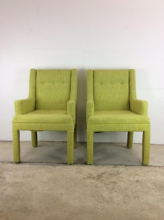 Pair of Mid Century Modern Green Armchairs with Tufted Seat Back