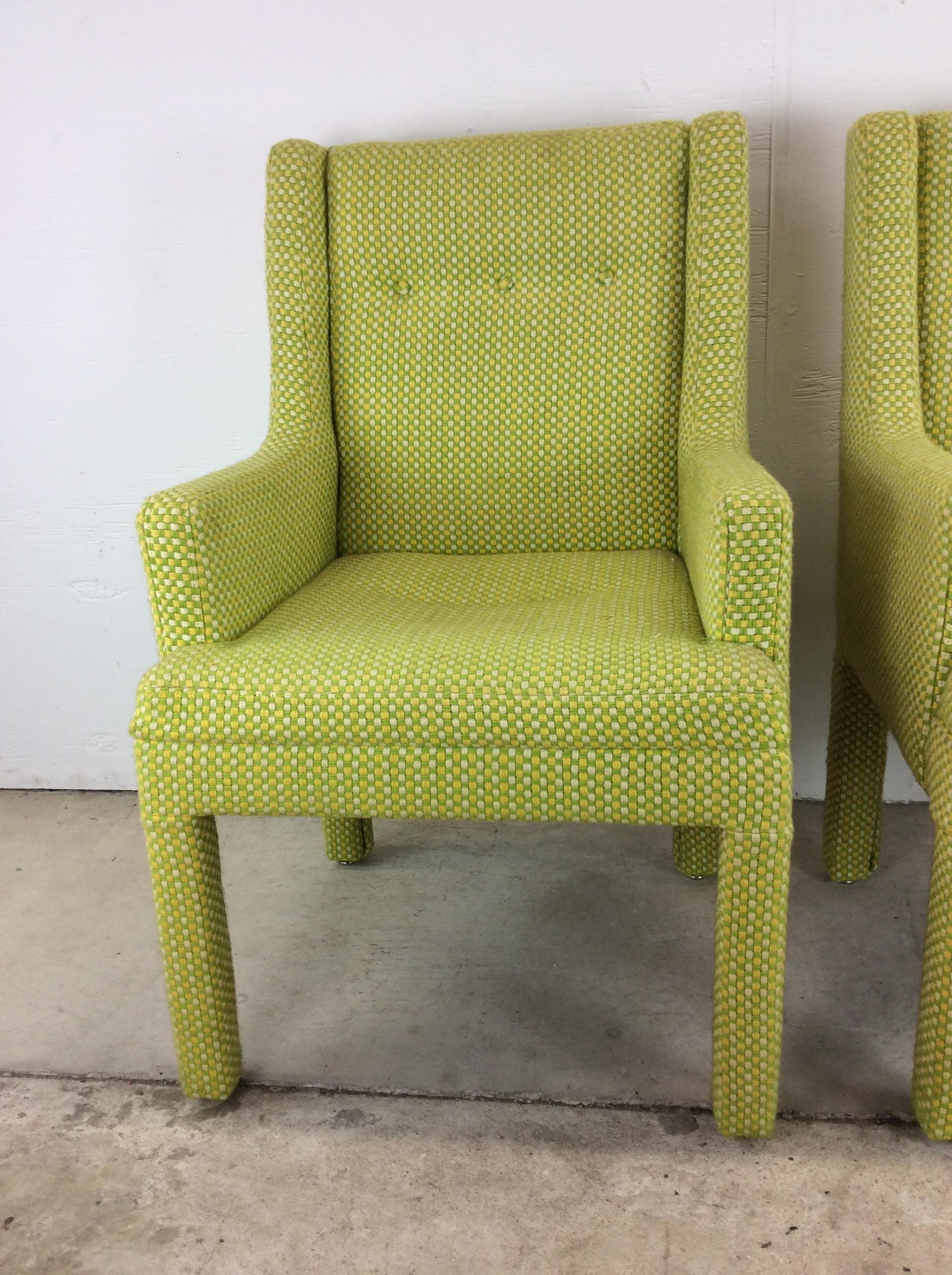 Mid-Century Modern Pair of Mid Century Modern Green Armchairs with Tufted Seat Back For Sale