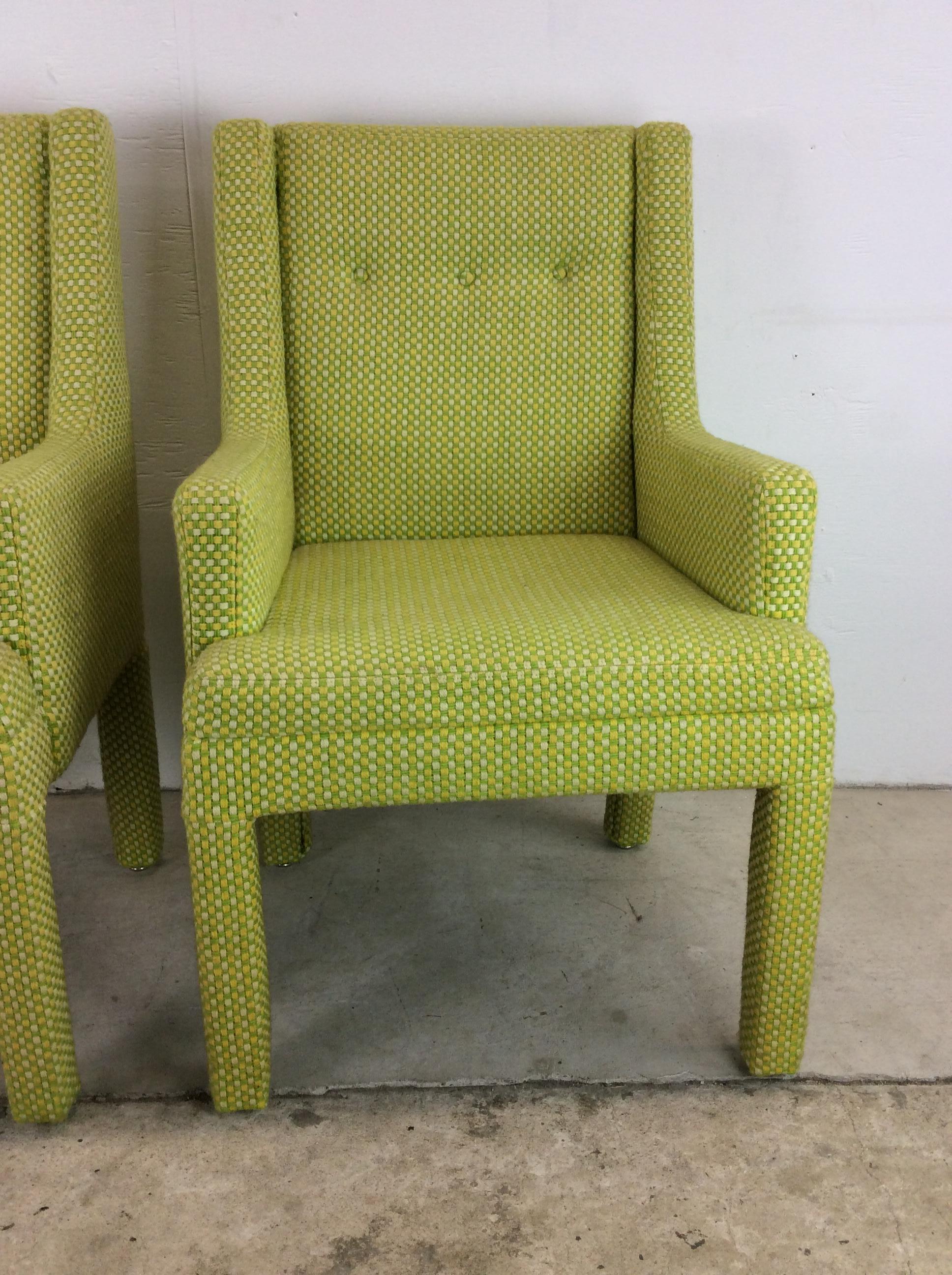 American Pair of Mid Century Modern Green Armchairs with Tufted Seat Back For Sale