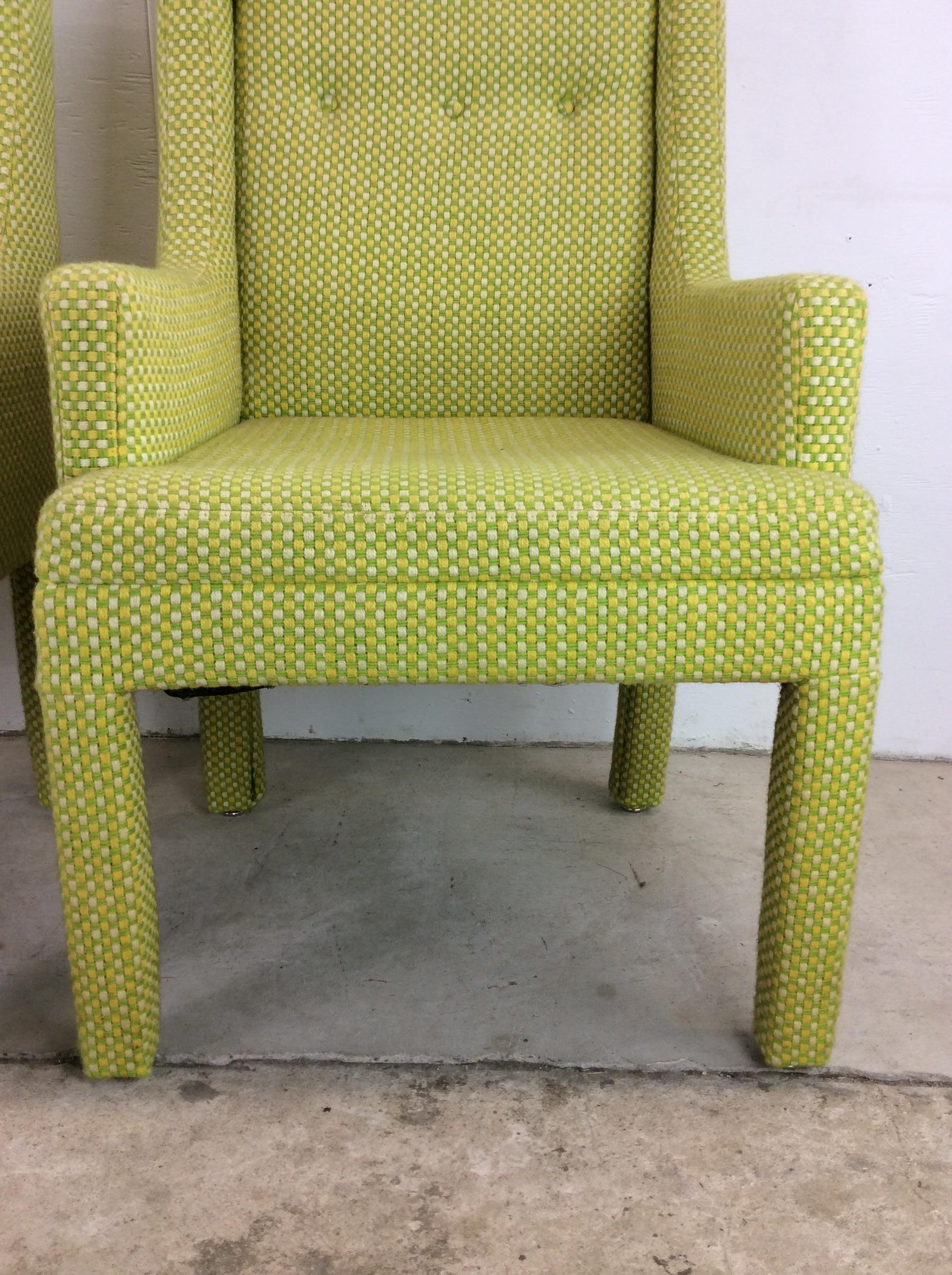 Pair of Mid Century Modern Green Armchairs with Tufted Seat Back For Sale 1