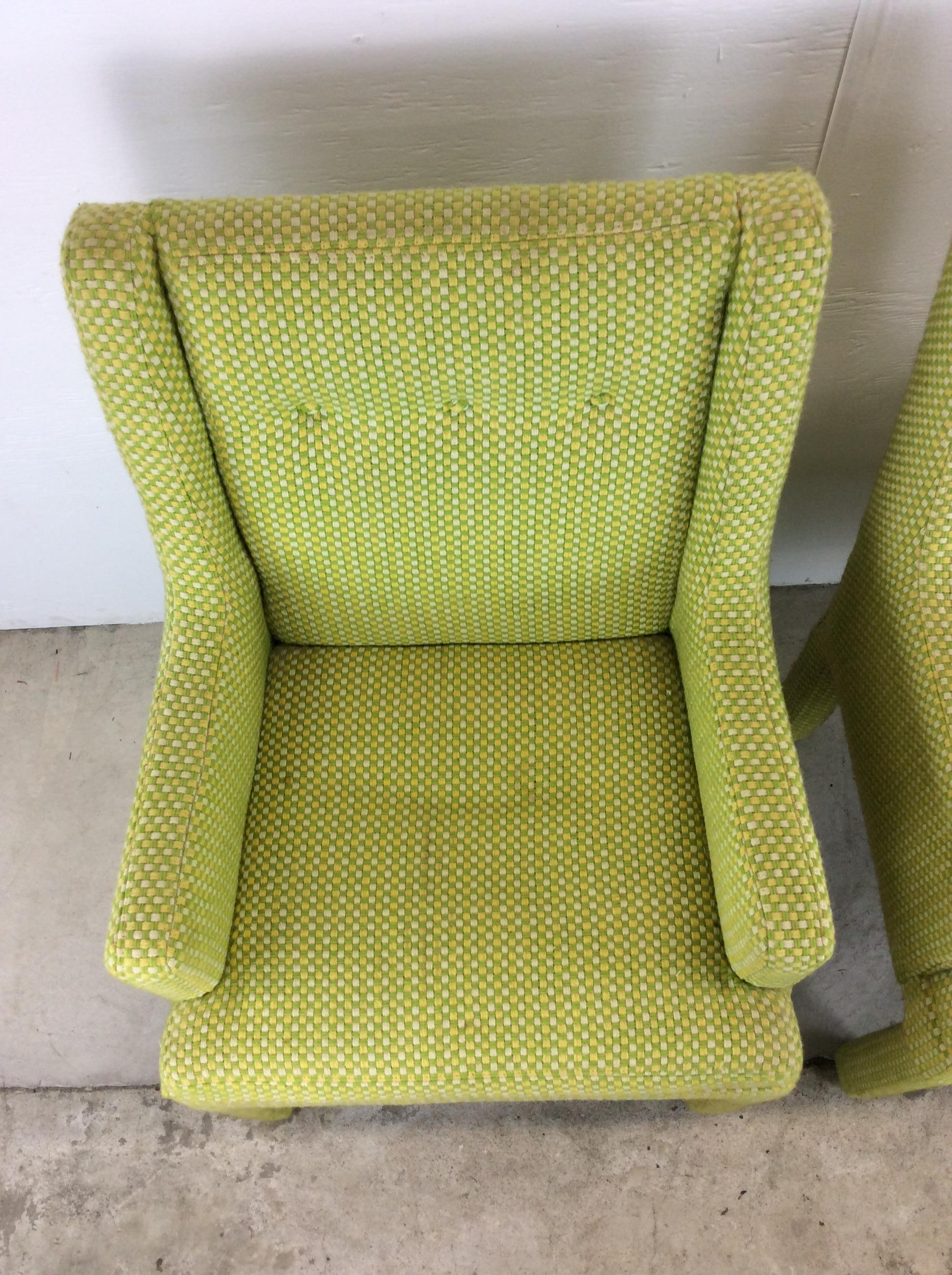 Pair of Mid Century Modern Green Armchairs with Tufted Seat Back For Sale 2