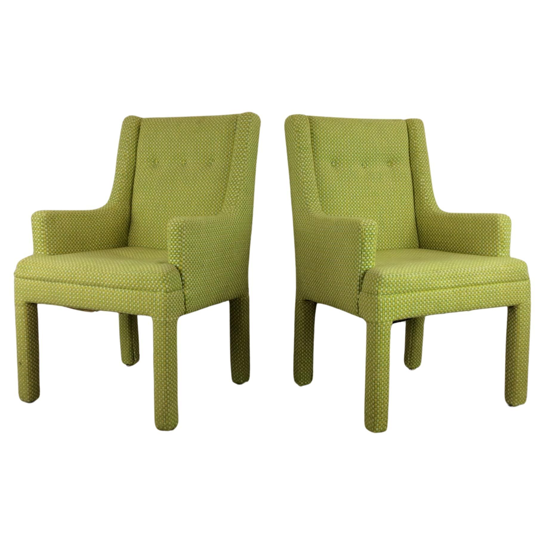 Pair of Mid Century Modern Green Armchairs with Tufted Seat Back For Sale