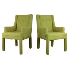 Pair of Mid Century Modern Green Armchairs with Tufted Seat Back