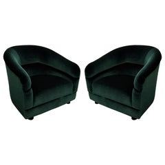 Pair of Mid-Century Modern Green Barrel Back Lounge Chairs