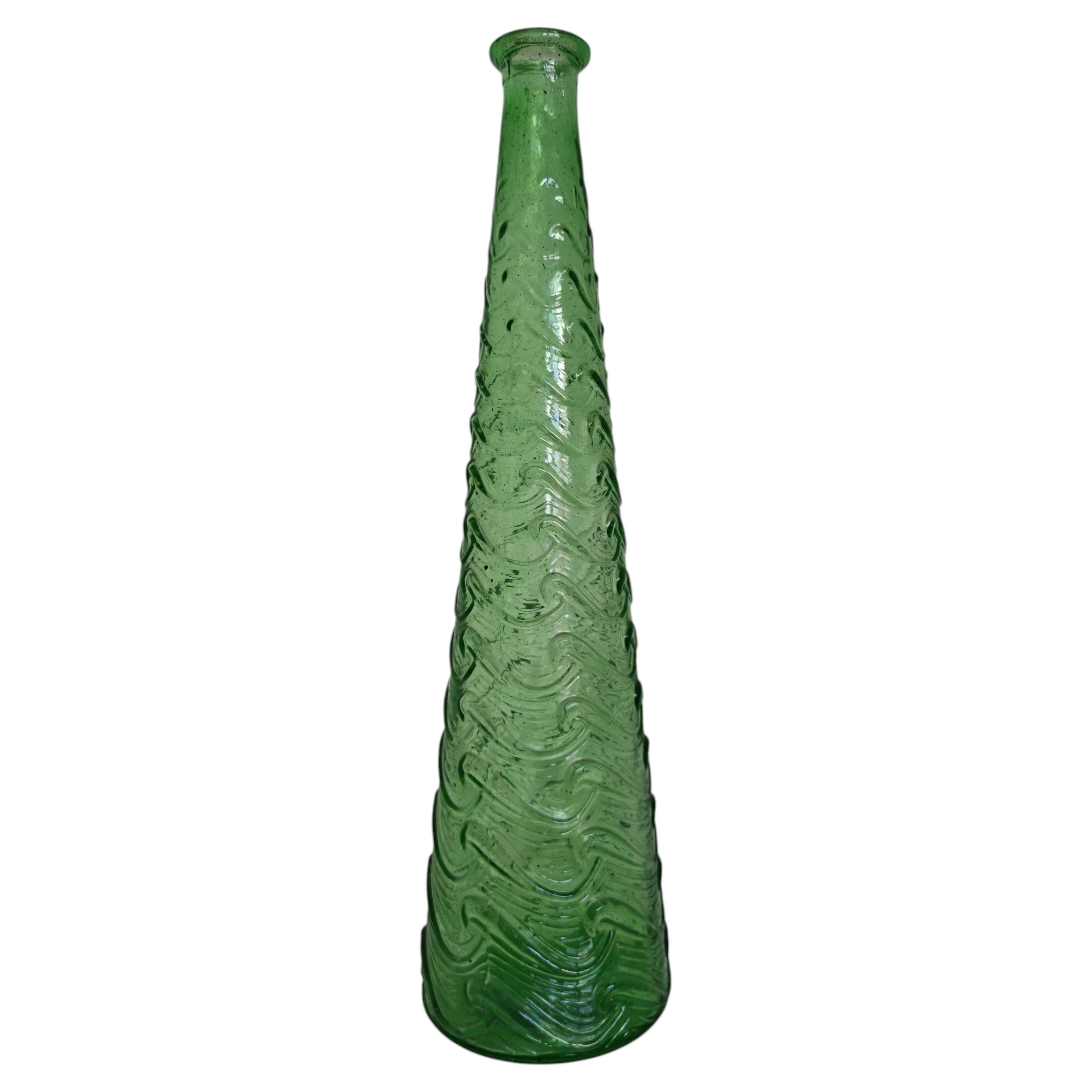 Pair of Mid Century Modern green Empoli "Wave" bottles, Italy 1960s For Sale