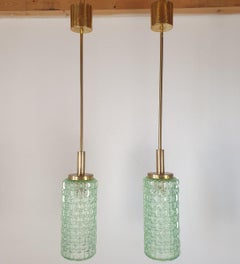 Pair of Tall Mid Century Murano Glass Pendant Lights, Venini Style