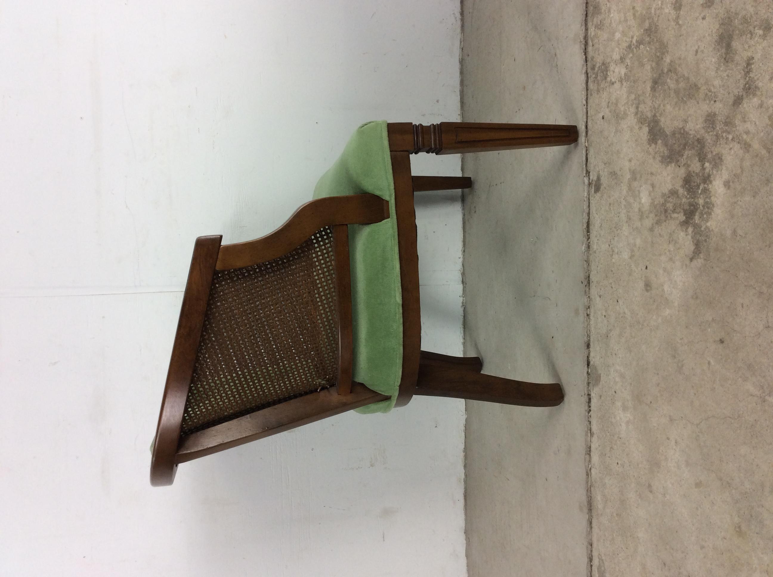 Pair of Mid-Century Modern Green Tufted Accent Chairs with Caning 5