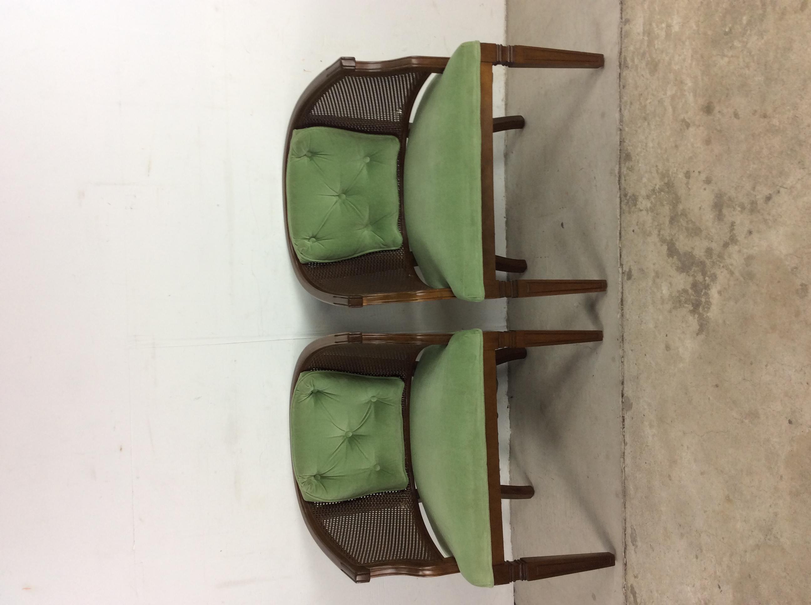Pair of Mid-Century Modern Green Tufted Accent Chairs with Caning 6