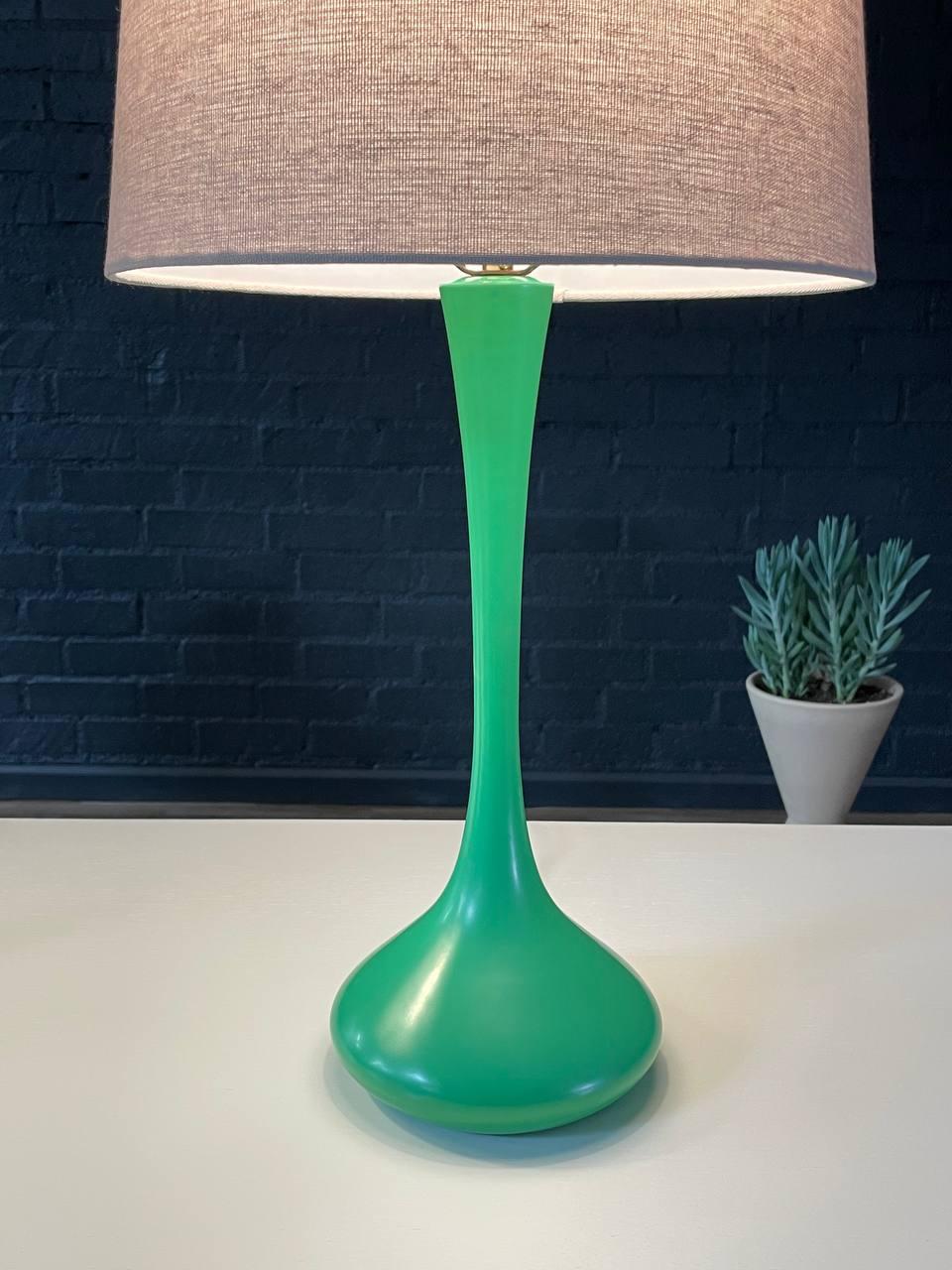 Pair of Mid-Century Modern Green Tulip Shape Table Lamps by Laurel 2