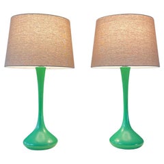 Pair of Mid-Century Modern Green Tulip Shape Table Lamps by Laurel