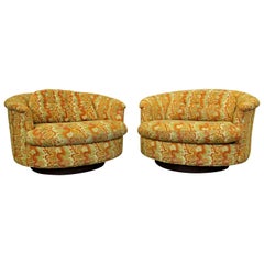 Pair of Mid-Century Modern Groovy Round Selig Swivel Lounge Chairs