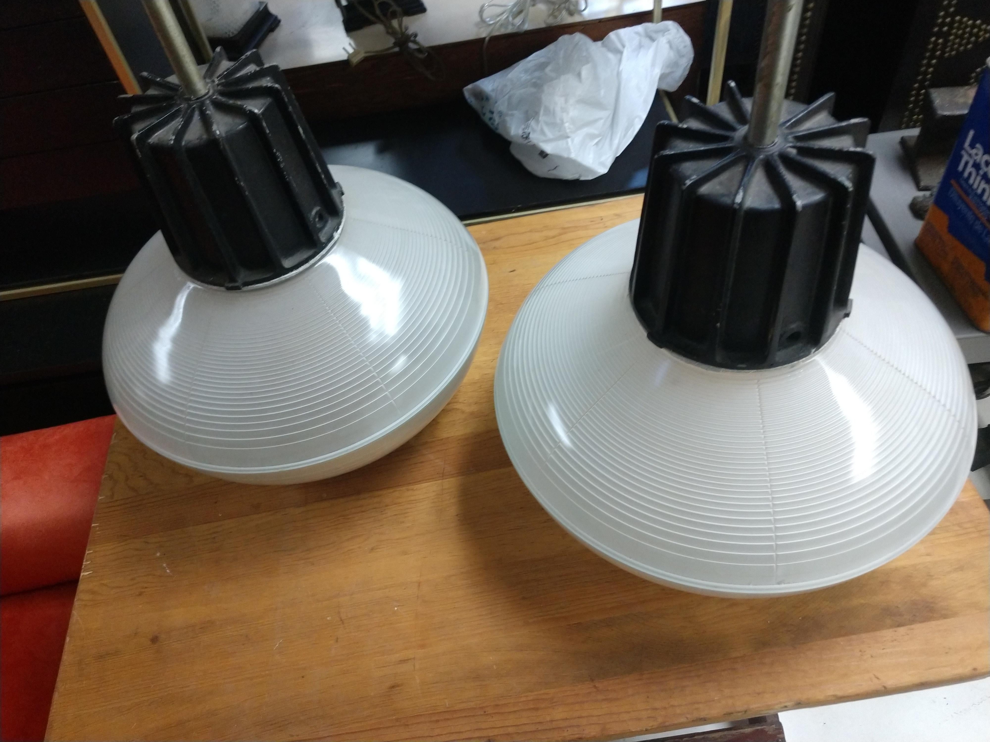 Pair of Mid-Century Modern C1955 Holophane Industrial Lamps For Sale 4