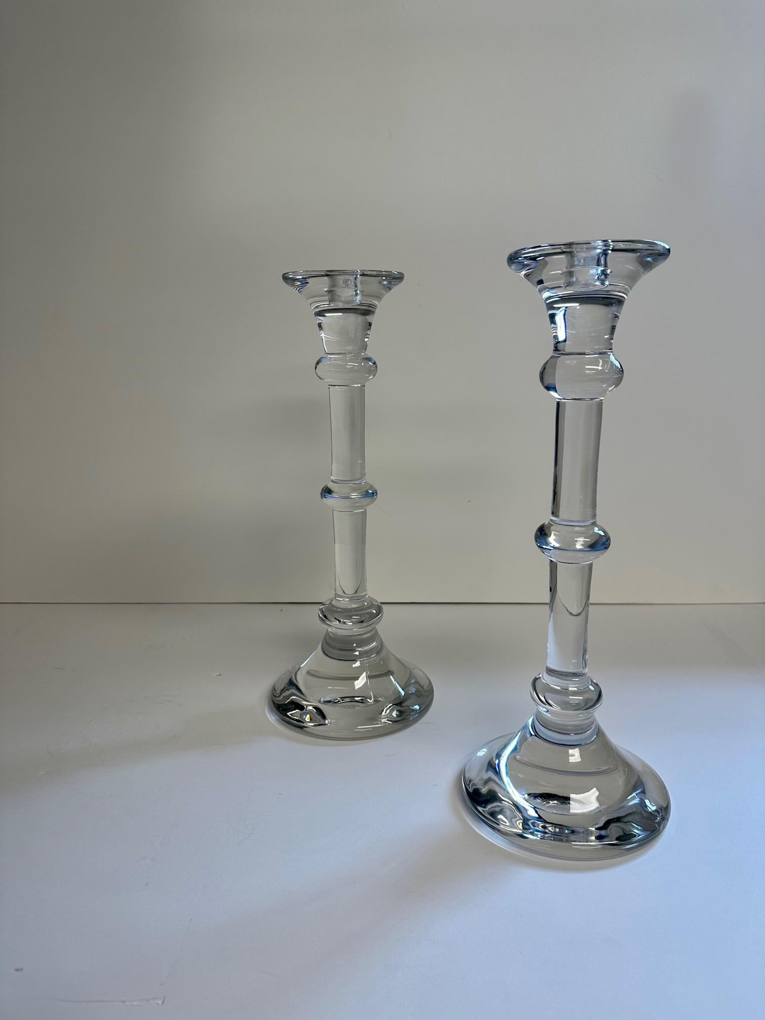 Mid-20th Century Pair of Mid Century Modern Hand Blown Belgian Candlesticks by Val St. Lambert For Sale