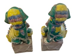 Pair of Mid Century Modern Hand Glazed Porcelain Chinese Foo Dog Bookends