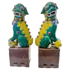 Pair of Mid Century Modern Hand Glazed Porcelain Chinese Foo Dog Bookends