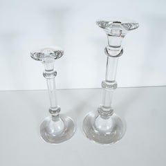 Pair of Mid-Century Modern Handblown Banded Candlesticks by Val St. Lambert