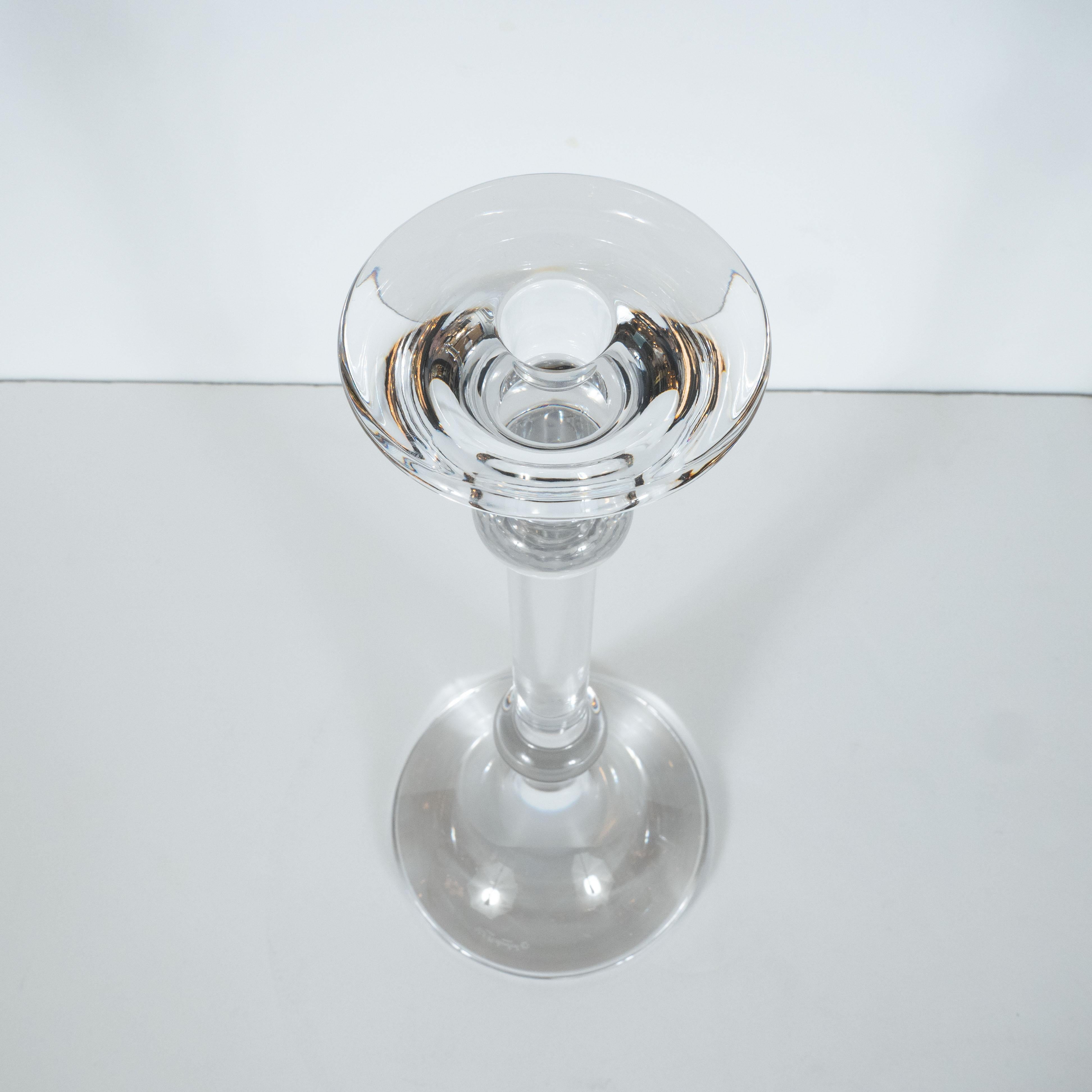 Pair of Mid-Century Modern Handblown Banded Candlesticks by Val St. Lambert In Excellent Condition In New York, NY