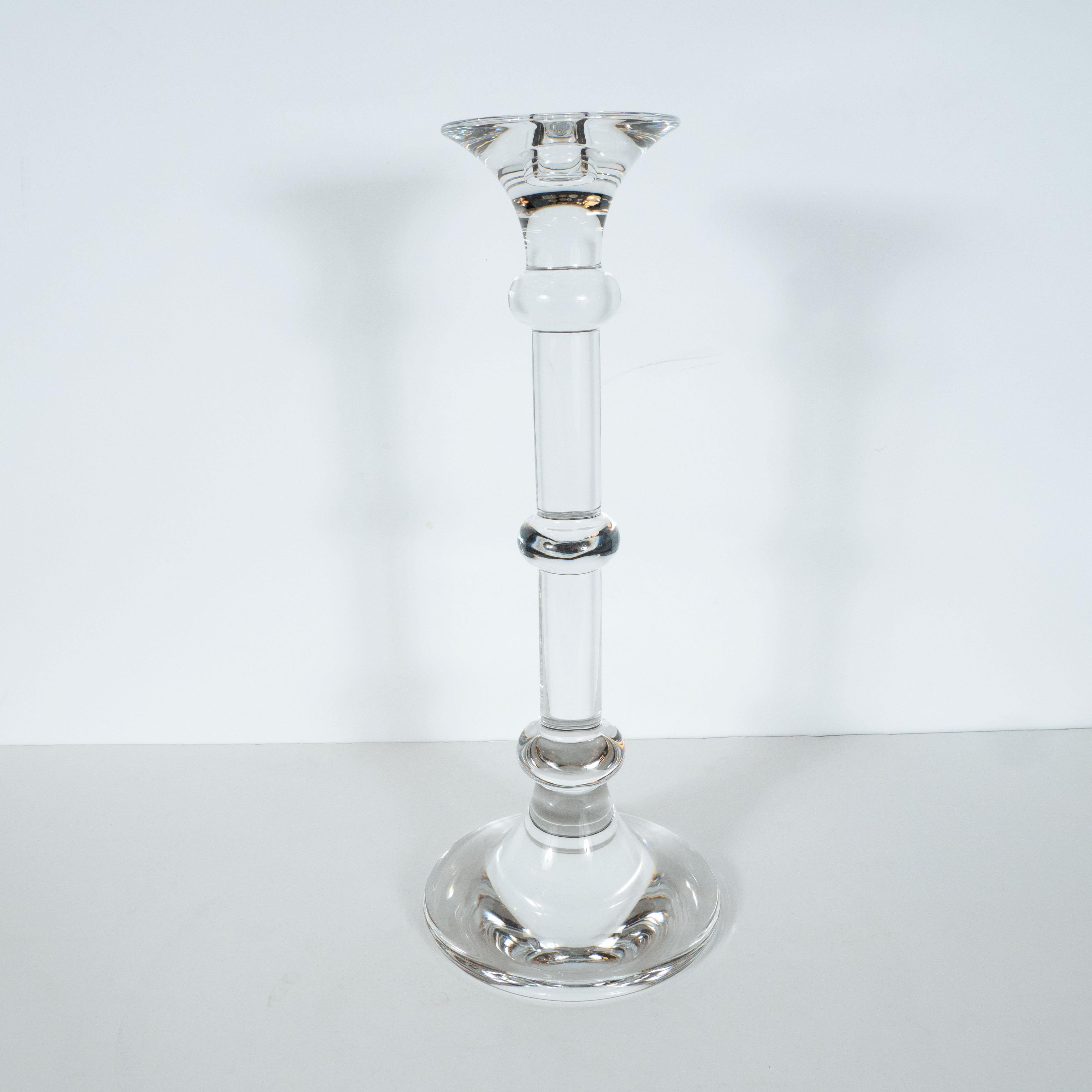 Mid-20th Century Pair of Mid-Century Modern Handblown Banded Candlesticks by Val St. Lambert