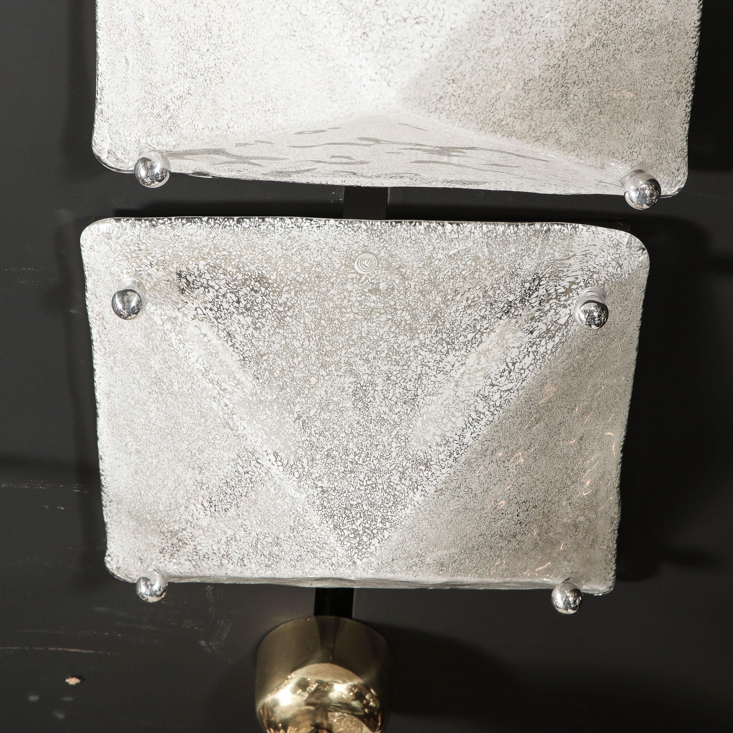 Italian Pair of Mazzega Mid-Century Modern Handblown Murano Glass Pyramidal Flush Mounts