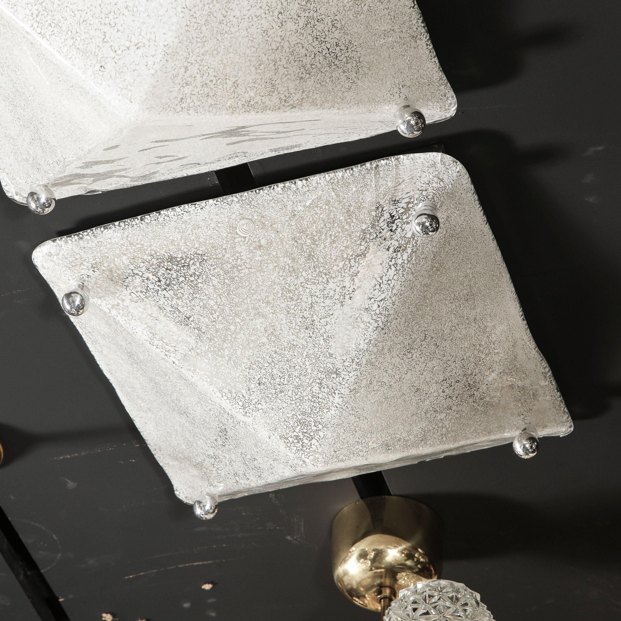 Pair of Mazzega Mid-Century Modern Handblown Murano Glass Pyramidal Flush Mounts In Excellent Condition In New York, NY