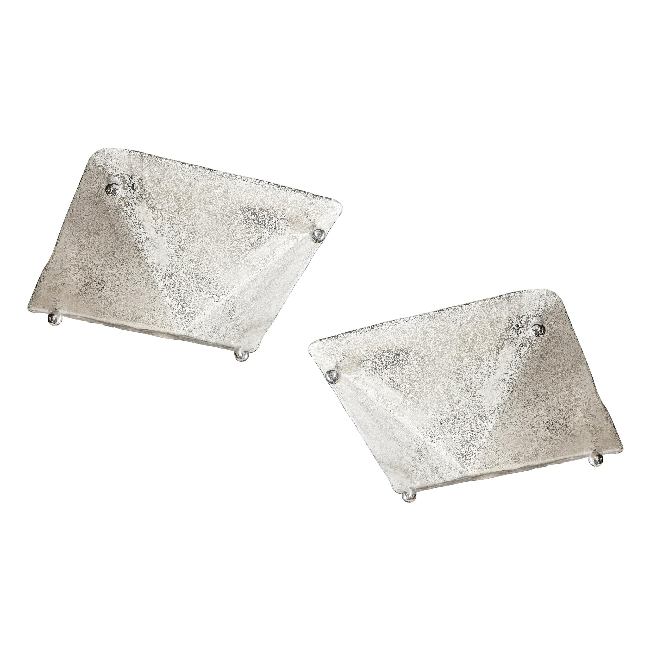 Pair of Mazzega Mid-Century Modern Handblown Murano Glass Pyramidal Flush Mounts