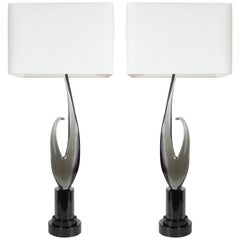 Pair of Mid-Century Modern Handblown Murano Smoked Glass Table Lamps by Seguso