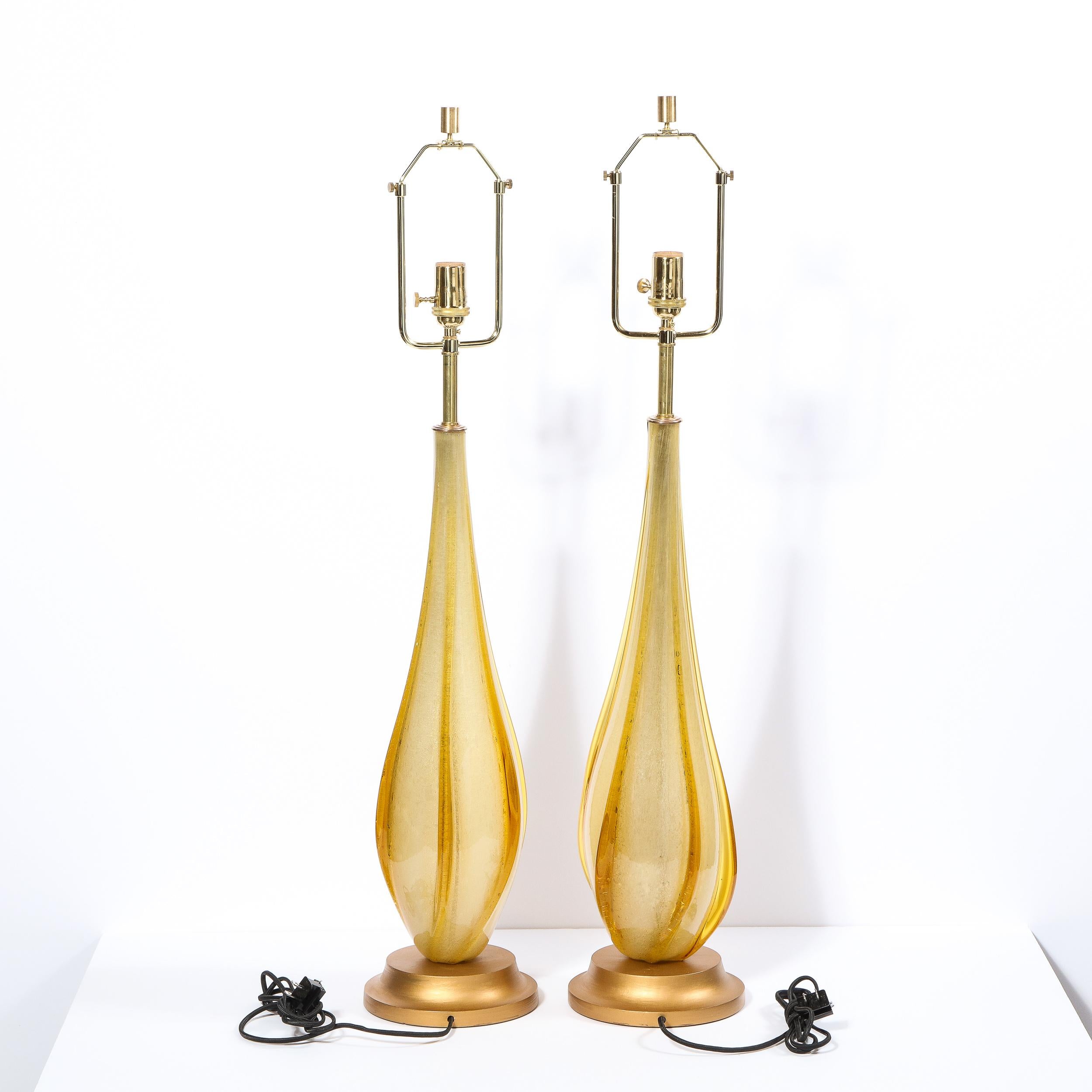 Pair of Mid-Century Modern Handblown Murano Table Lamps with Brass Fittings 5