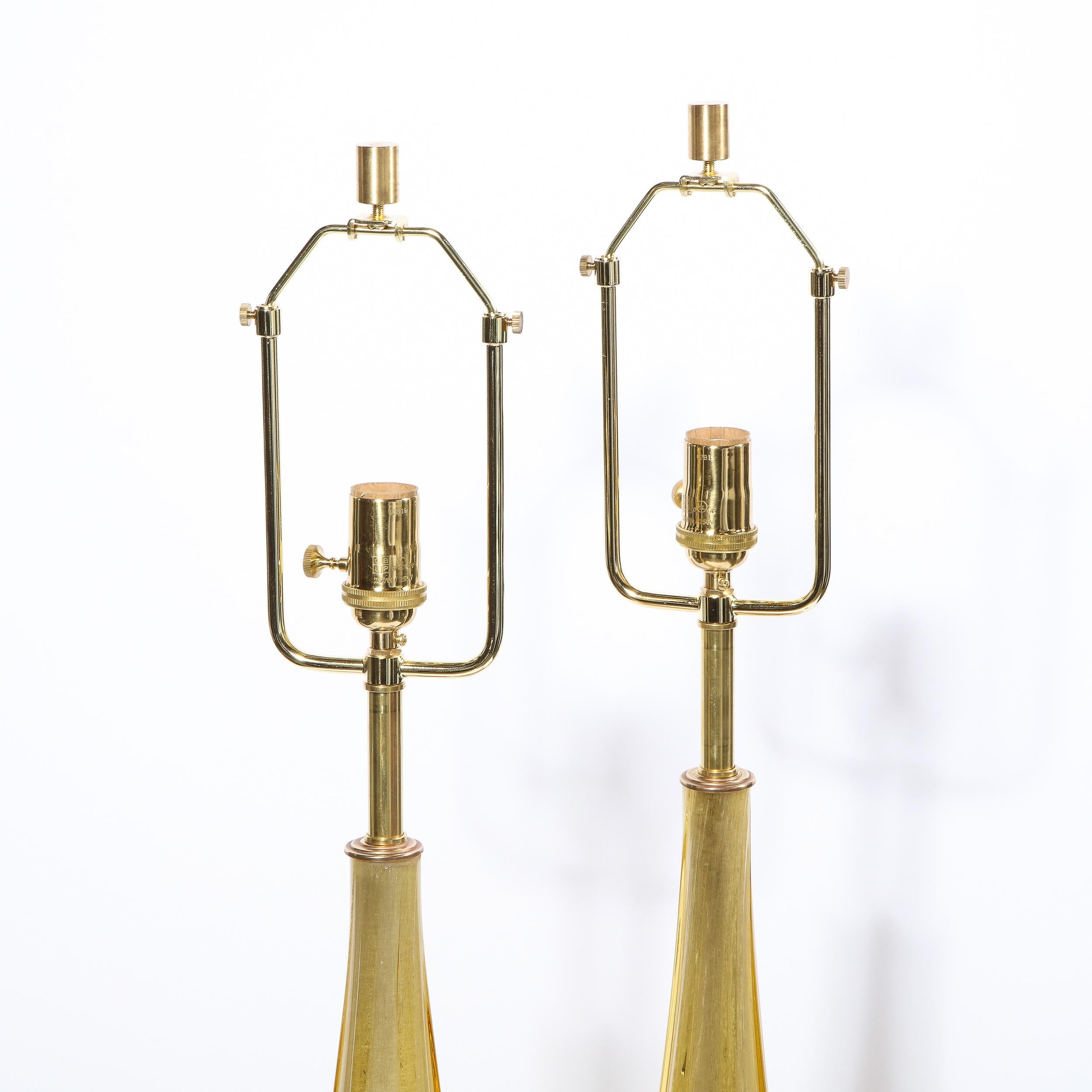 Pair of Mid-Century Modern Handblown Murano Table Lamps with Brass Fittings 7
